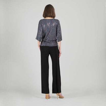 Clara Sunwoo Everyday - Shimmer Sequin - Side Tie Top - Silver Pinstripe