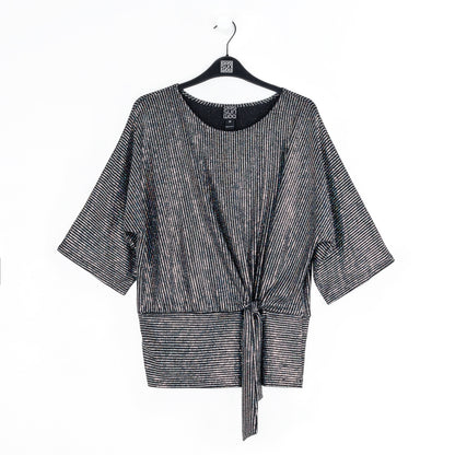 Clara Sunwoo Everyday - Shimmer Sequin - Side Tie Top - Silver Pinstripe