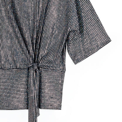 Clara Sunwoo Everyday - Shimmer Sequin - Side Tie Top - Silver Pinstripe
