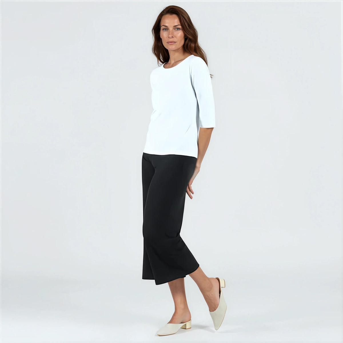 Clara Sunwoo Customer Favorite - Scoop Neck Half Sleeve Top - White