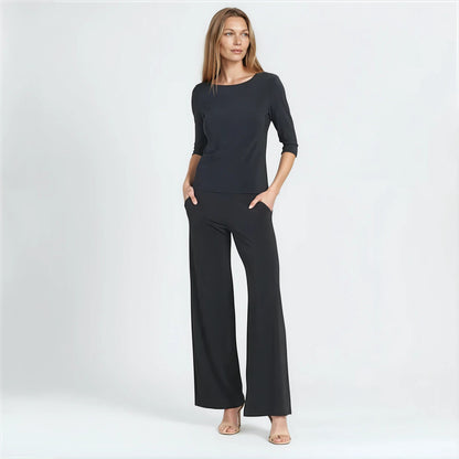 Clara Sunwoo Signature - Scoop Neck Half Sleeve Top - Black