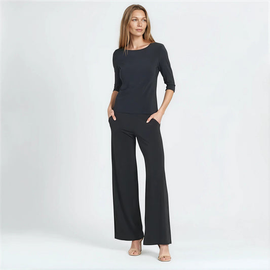Clara Sunwoo Signature - Scoop Neck Half Sleeve Top - Black
