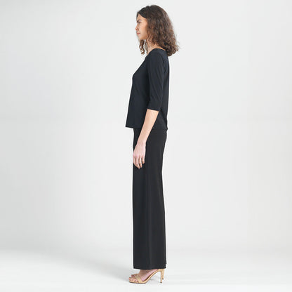 Clara Sunwoo Signature - Scoop Neck Half Sleeve Top - Black