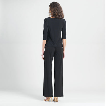 Clara Sunwoo Signature - Scoop Neck Half Sleeve Top - Black