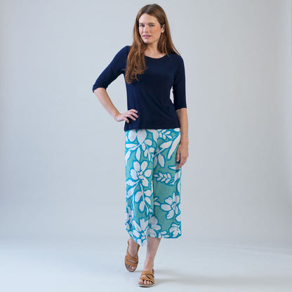 Clara Sunwoo Signature - Scoop Neck Half Sleeve Top - Navy