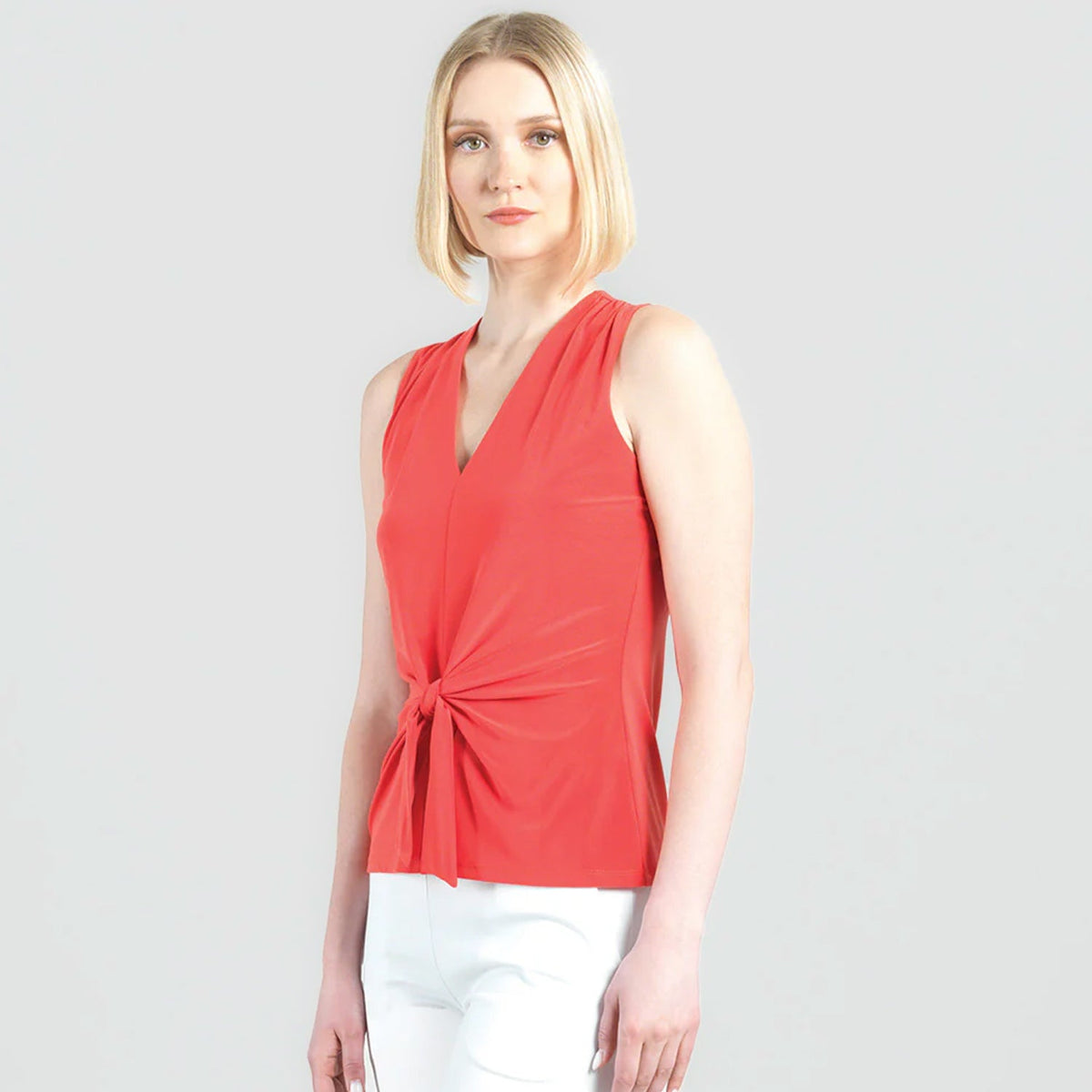 Clara Sunwoo Deals - Sleeveless V-Neck Center Front Tie Top - Coral - Limited Sizes