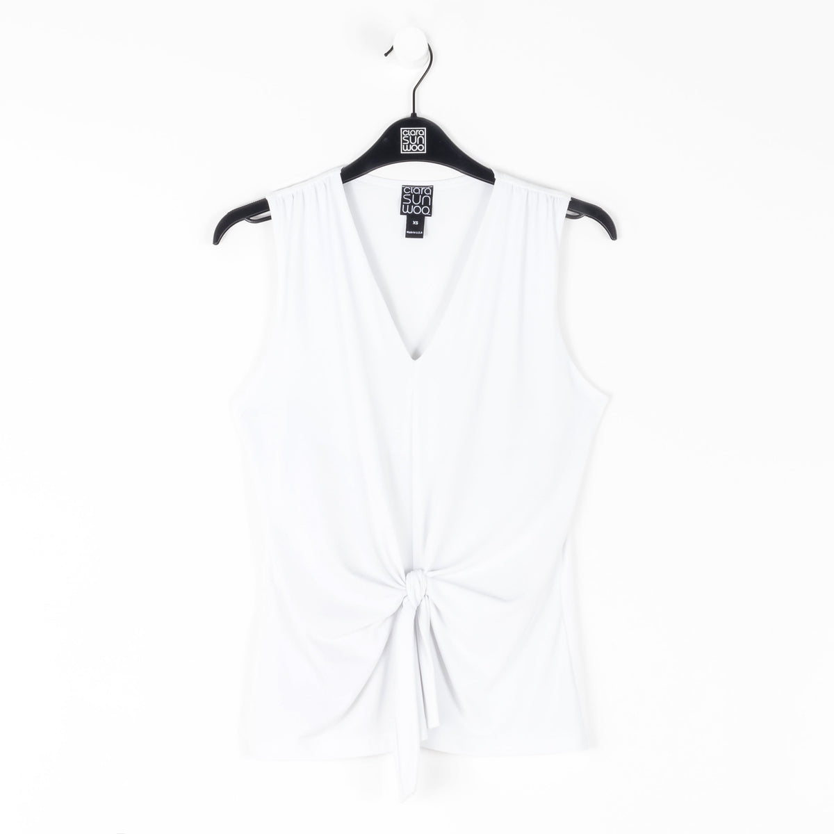 Clara Sunwoo Hot Sale - Sleeveless V-Neck Center Front Tie Top - White