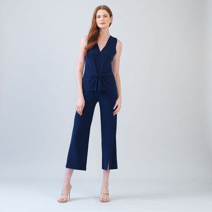 Clara Sunwoo Great Value - Sleeveless V-Neck Center Front Tie Top - Navy