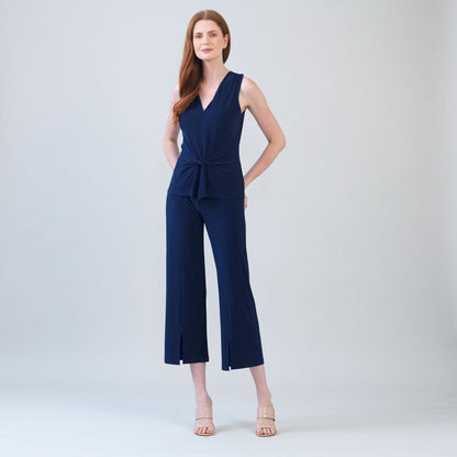 Clara Sunwoo Great Value - Sleeveless V-Neck Center Front Tie Top - Navy