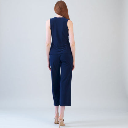 Clara Sunwoo Great Value - Sleeveless V-Neck Center Front Tie Top - Navy