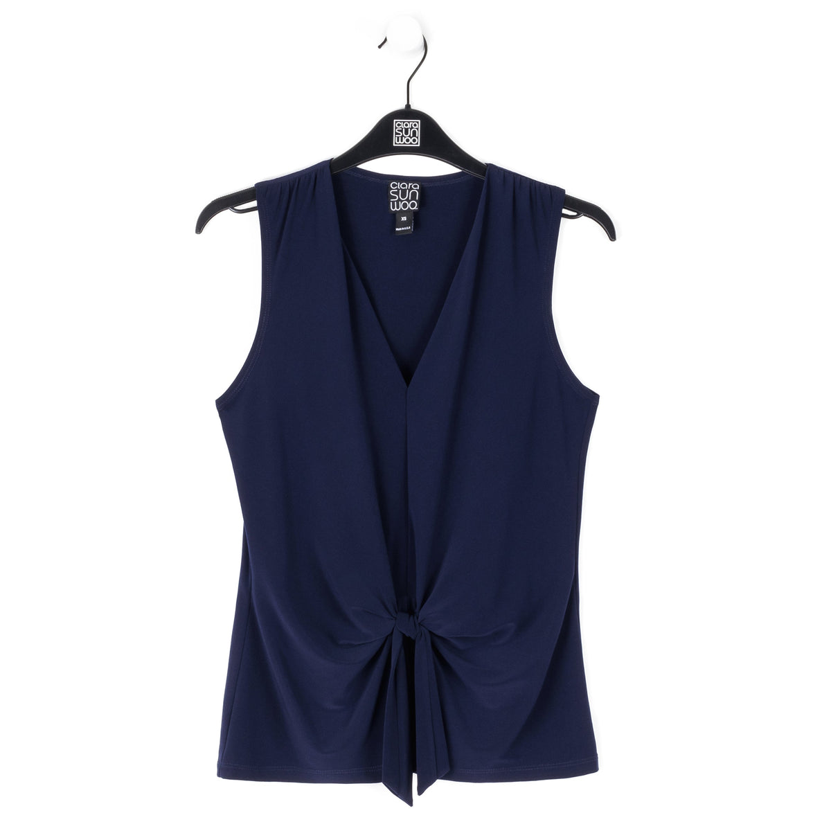 Clara Sunwoo Great Value - Sleeveless V-Neck Center Front Tie Top - Navy