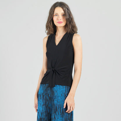 Clara Sunwoo Recommended - Sleeveless V-Neck Center Front Tie Top - Black
