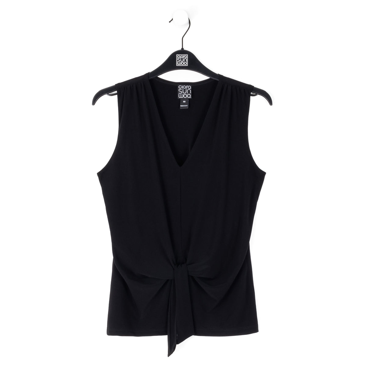 Clara Sunwoo Recommended - Sleeveless V-Neck Center Front Tie Top - Black