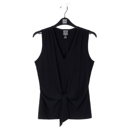 Clara Sunwoo Recommended - Sleeveless V-Neck Center Front Tie Top - Black