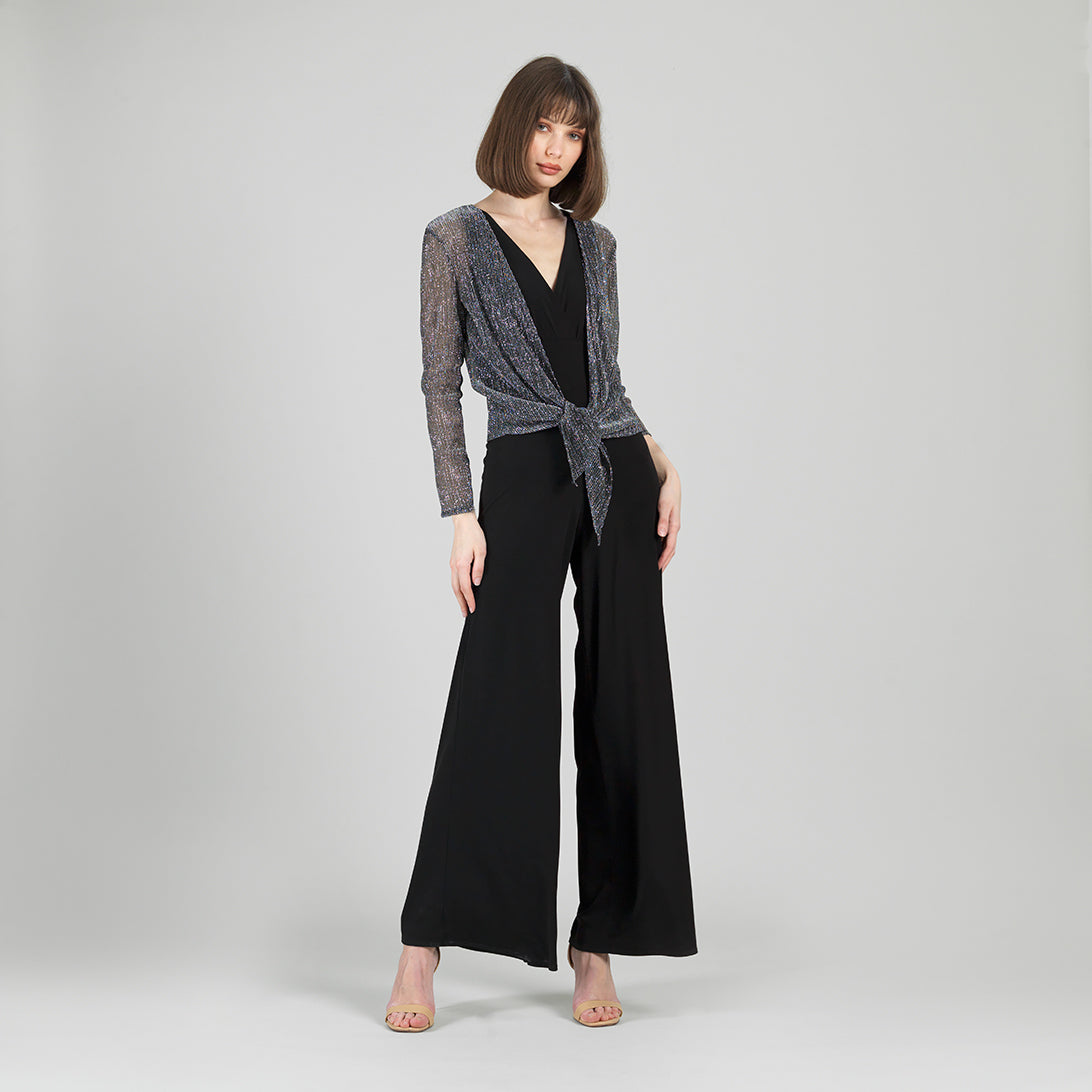 Clara Sunwoo Best Seller - Sheer Shimmer - Modern Tie Front Cardigan - Silver - Limited Sizes