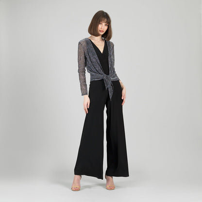 Clara Sunwoo Best Seller - Sheer Shimmer - Modern Tie Front Cardigan - Silver - Limited Sizes