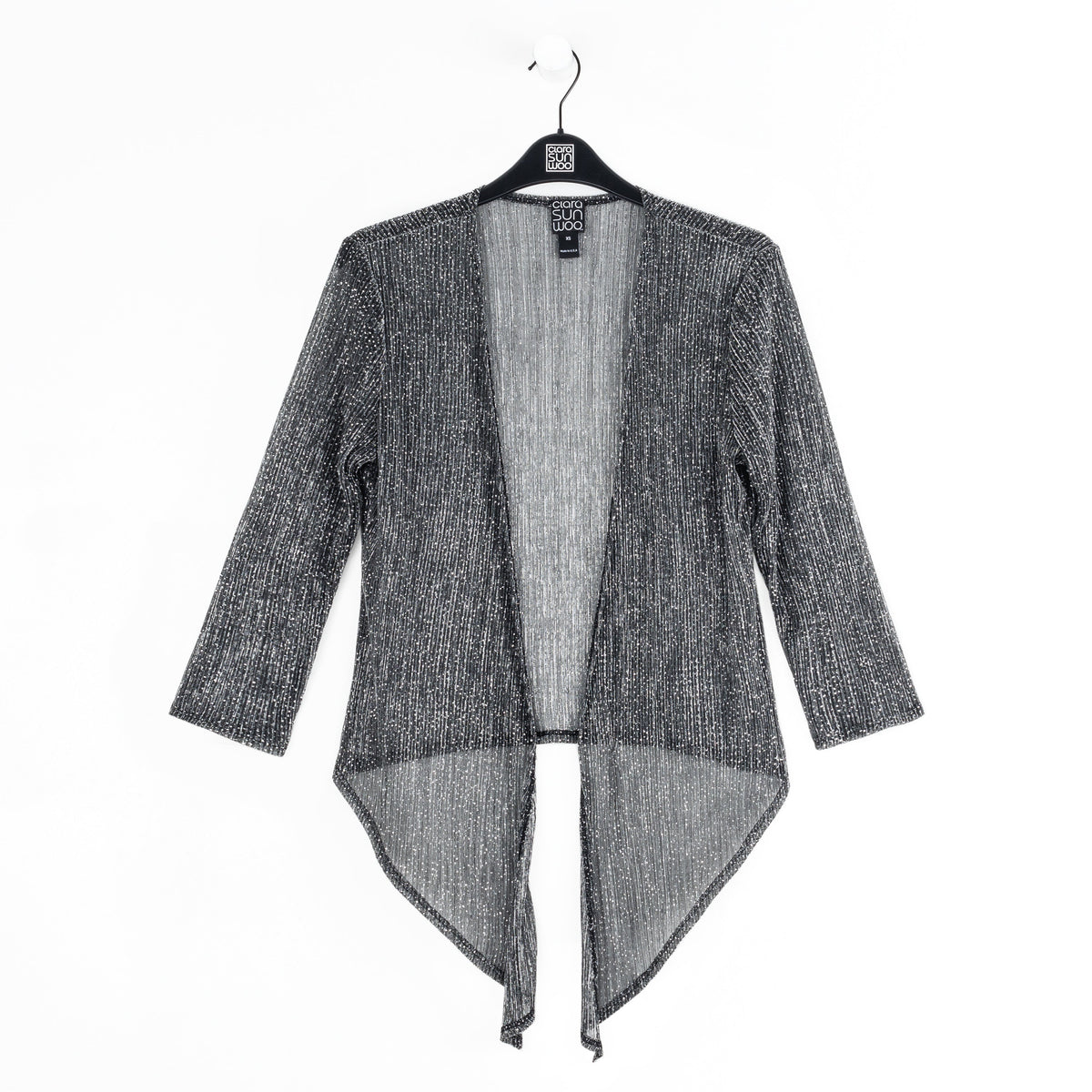 Clara Sunwoo Best Seller - Sheer Shimmer - Modern Tie Front Cardigan - Silver - Limited Sizes