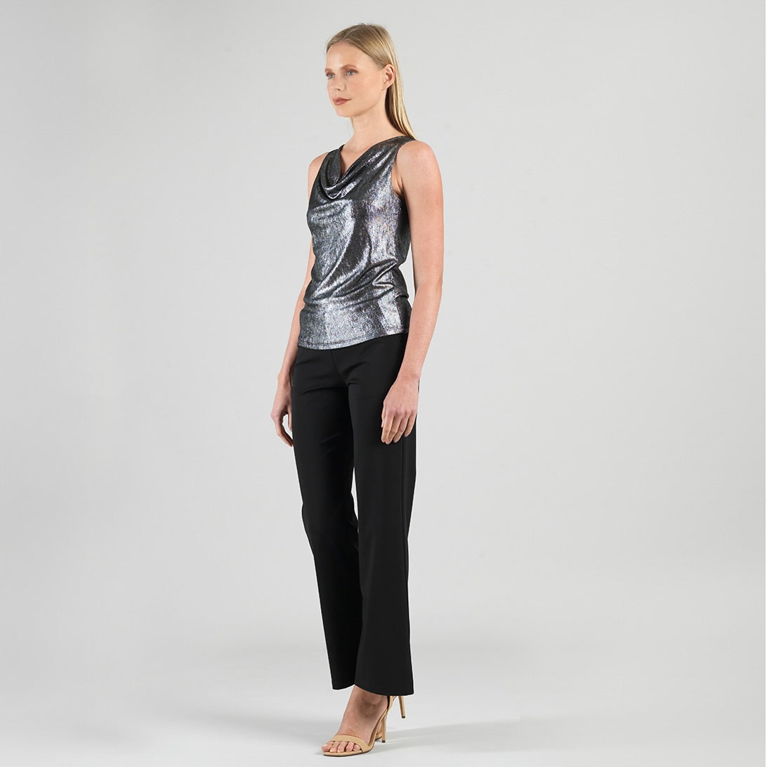 Clara Sunwoo Smart Buy - Metallic Shimmer - Cowl Neck Draped Tank - Gunmetal - Final Sale