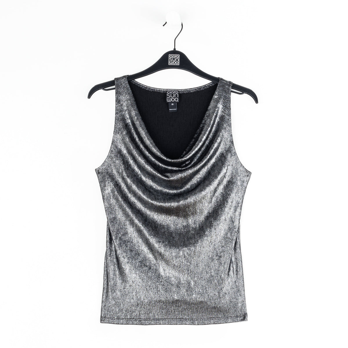 Clara Sunwoo Smart Buy - Metallic Shimmer - Cowl Neck Draped Tank - Gunmetal - Final Sale