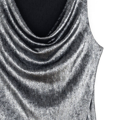 Clara Sunwoo Smart Buy - Metallic Shimmer - Cowl Neck Draped Tank - Gunmetal - Final Sale