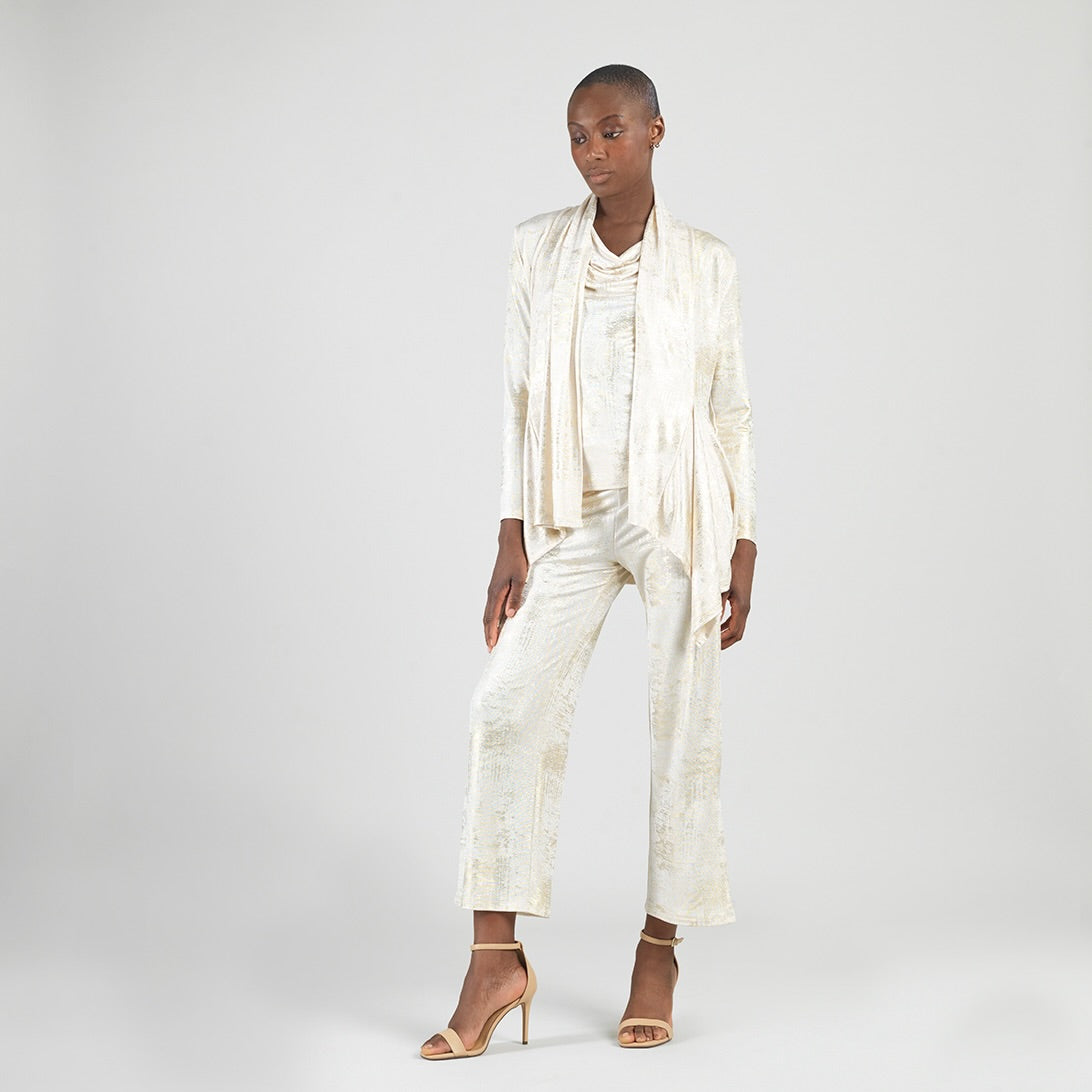 Clara Sunwoo Deals - Foil Sheen - Drape Tunic Cardigan - Champagne - Final Sale