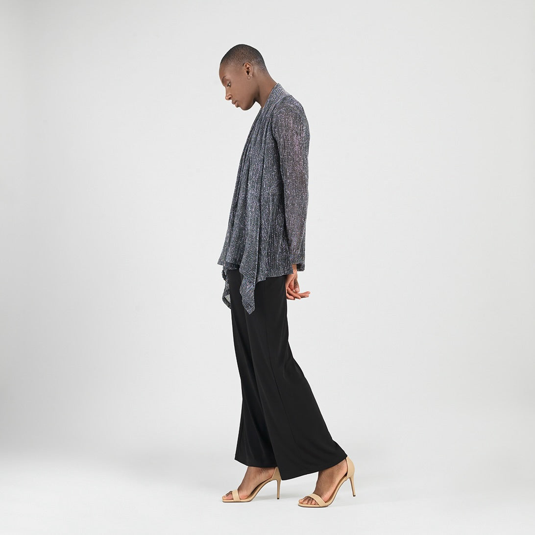 Clara Sunwoo Best Seller - Sheer Shimmer - Drape Tunic Cardigan - Silver - Final Sale
