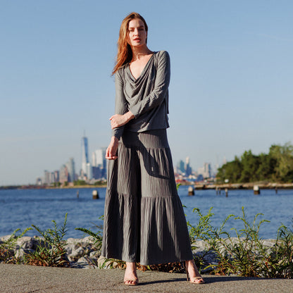 Clara Sunwoo Premium - Soft Pleat Knit - 2pc Cardigan & Cowl Tank Twinset - Olive - Final Sale