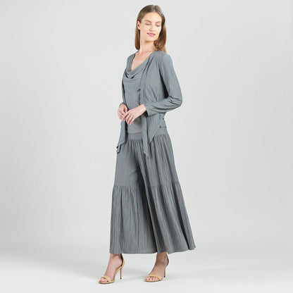 Clara Sunwoo Premium - Soft Pleat Knit - 2pc Cardigan & Cowl Tank Twinset - Olive - Final Sale