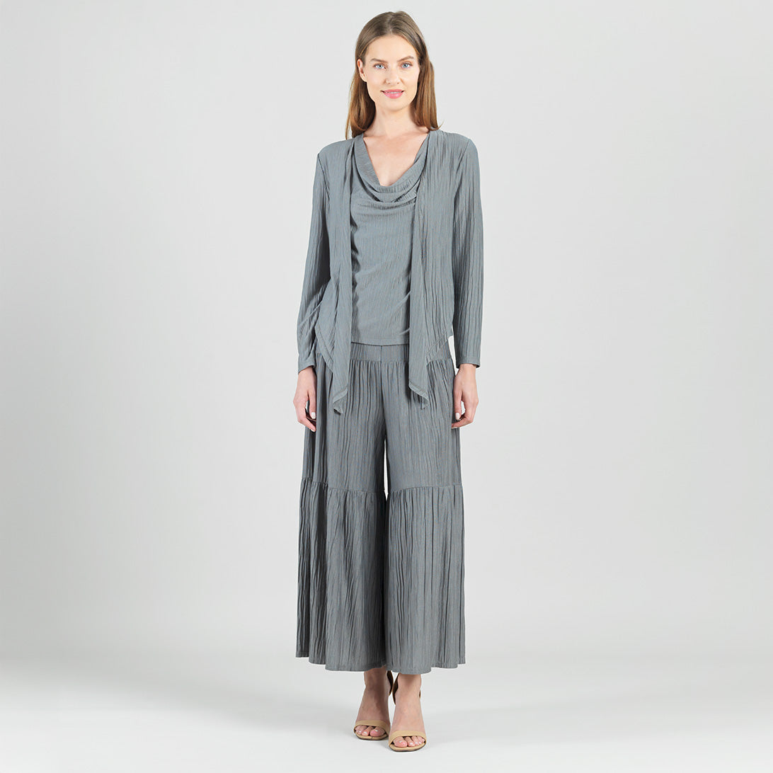 Clara Sunwoo Premium - Soft Pleat Knit - 2pc Cardigan & Cowl Tank Twinset - Olive - Final Sale