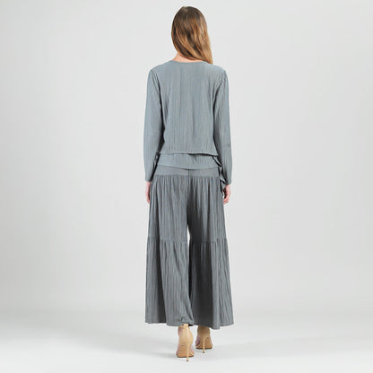 Clara Sunwoo Premium - Soft Pleat Knit - 2pc Cardigan & Cowl Tank Twinset - Olive - Final Sale