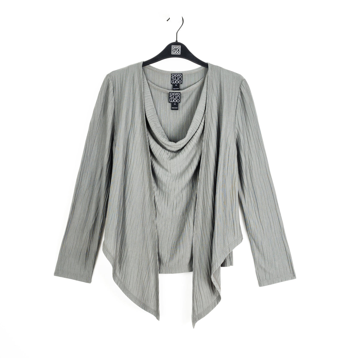 Clara Sunwoo Premium - Soft Pleat Knit - 2pc Cardigan & Cowl Tank Twinset - Olive - Final Sale