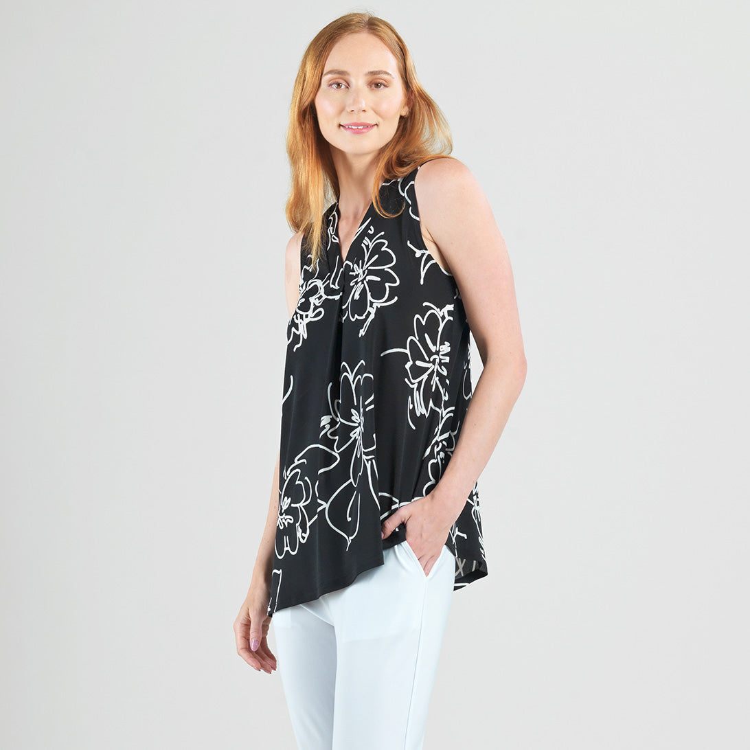 Clara Sunwoo Best Price - Crepe Knit - Asymmetrical Tunic Tank - Blossom Sketch - Final Sale