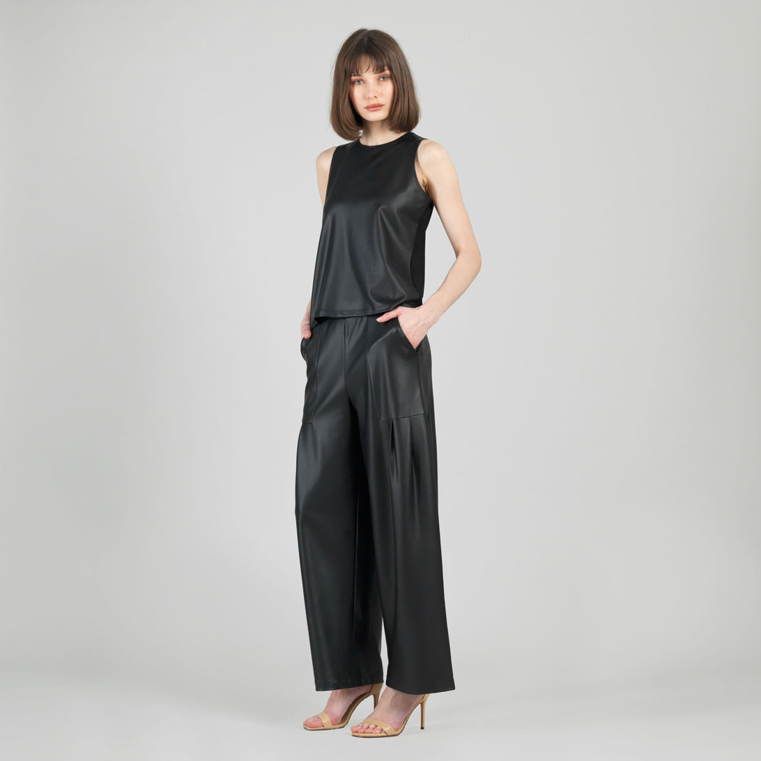 Clara Sunwoo Everyday - Liquid Leather™ Sheen Two-Tone Jewel Neck Tank - Black
