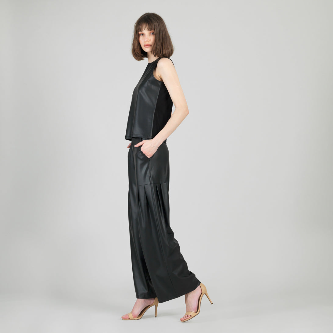 Clara Sunwoo Everyday - Liquid Leather™ Sheen Two-Tone Jewel Neck Tank - Black
