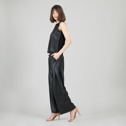 Clara Sunwoo Everyday - Liquid Leather™ Sheen Two-Tone Jewel Neck Tank - Black