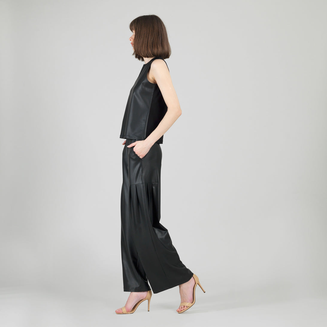 Clara Sunwoo Everyday - Liquid Leather™ Sheen Two-Tone Jewel Neck Tank - Black