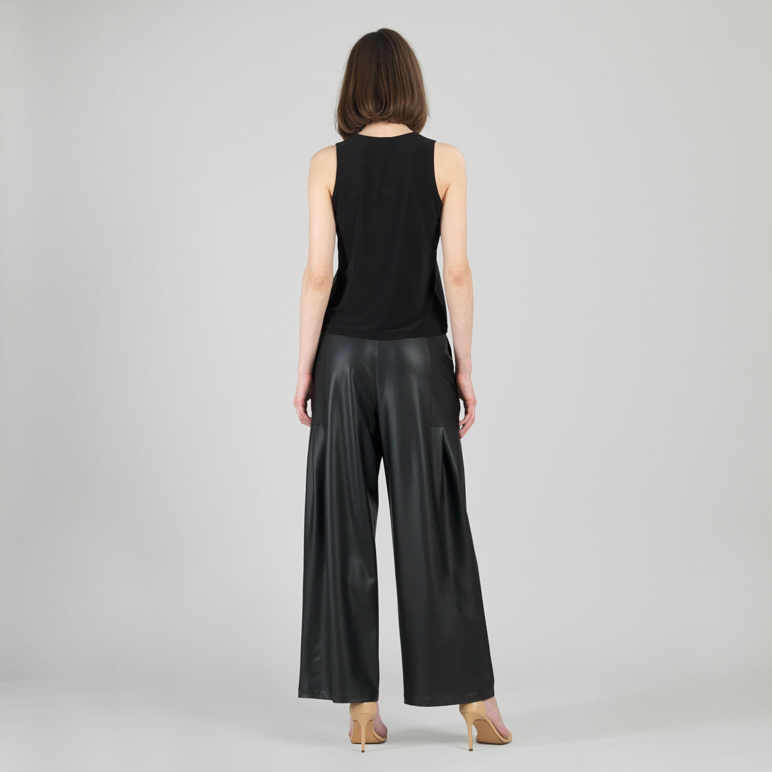 Clara Sunwoo Everyday - Liquid Leather™ Sheen Two-Tone Jewel Neck Tank - Black
