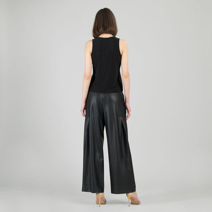 Clara Sunwoo Everyday - Liquid Leather™ Sheen Two-Tone Jewel Neck Tank - Black