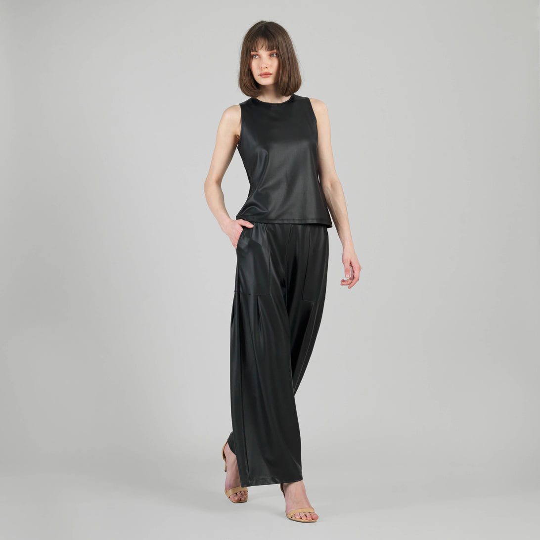 Clara Sunwoo Everyday - Liquid Leather™ Sheen Two-Tone Jewel Neck Tank - Black