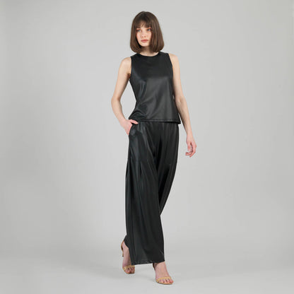 Clara Sunwoo Everyday - Liquid Leather™ Sheen Two-Tone Jewel Neck Tank - Black