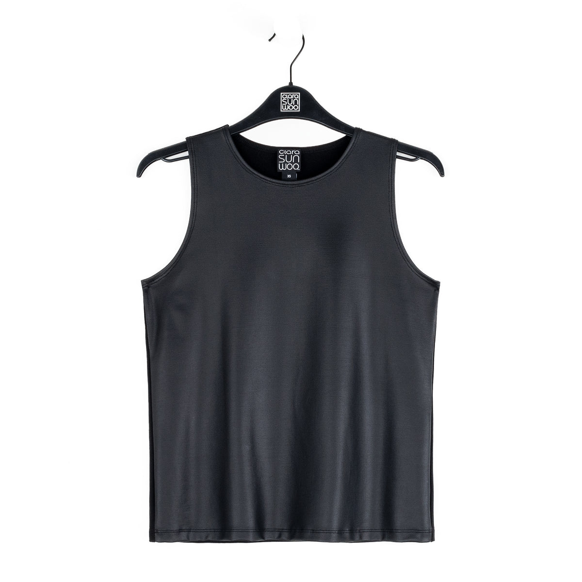 Clara Sunwoo Everyday - Liquid Leather™ Sheen Two-Tone Jewel Neck Tank - Black