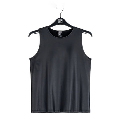 Clara Sunwoo Everyday - Liquid Leather™ Sheen Two-Tone Jewel Neck Tank - Black