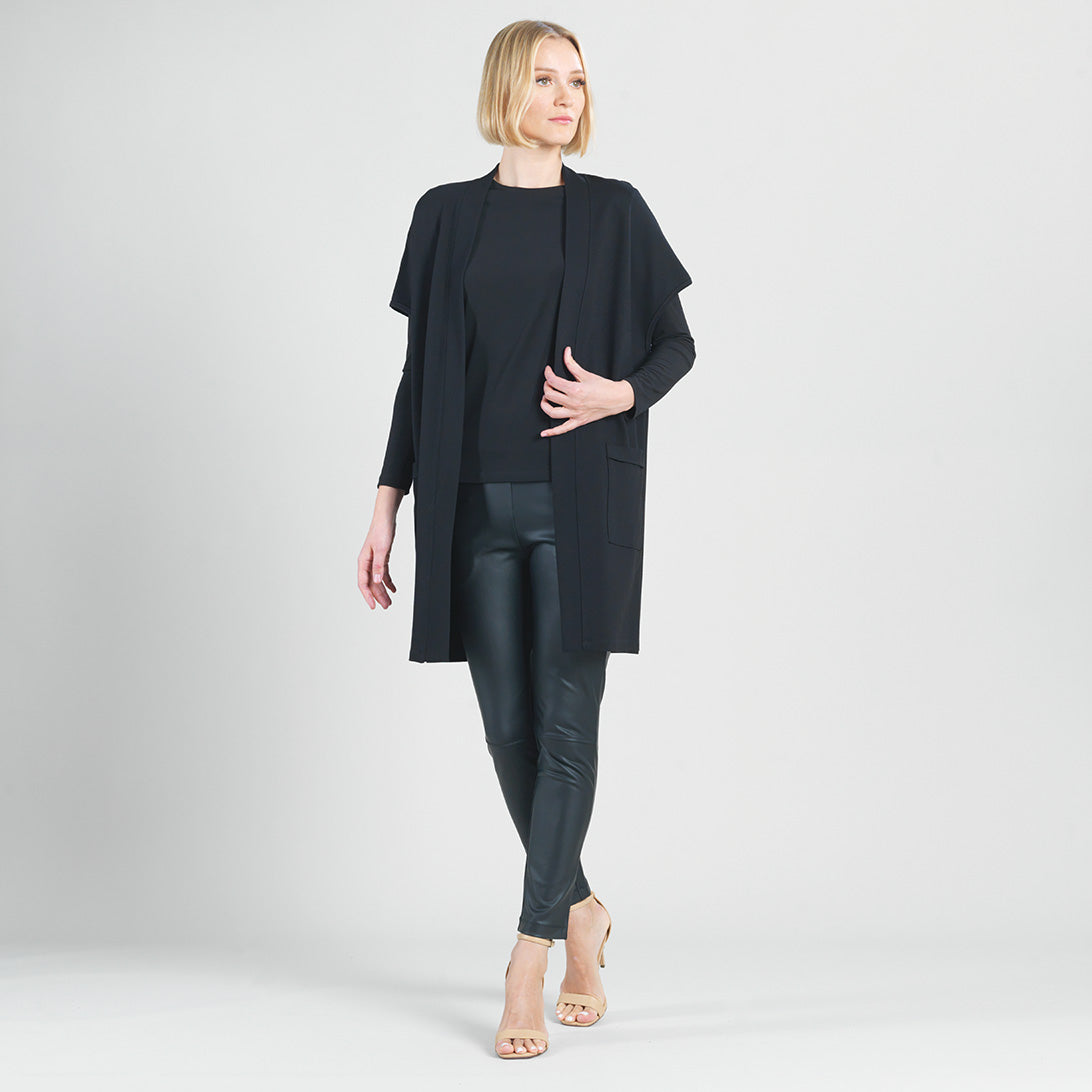 Clara Sunwoo New - Ponte Knit - Cap Sleeve Pocket Vest - Black - Final Sale