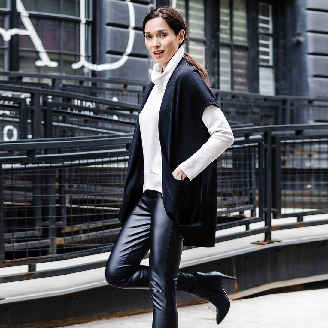Clara Sunwoo New - Ponte Knit - Cap Sleeve Pocket Vest - Black - Final Sale