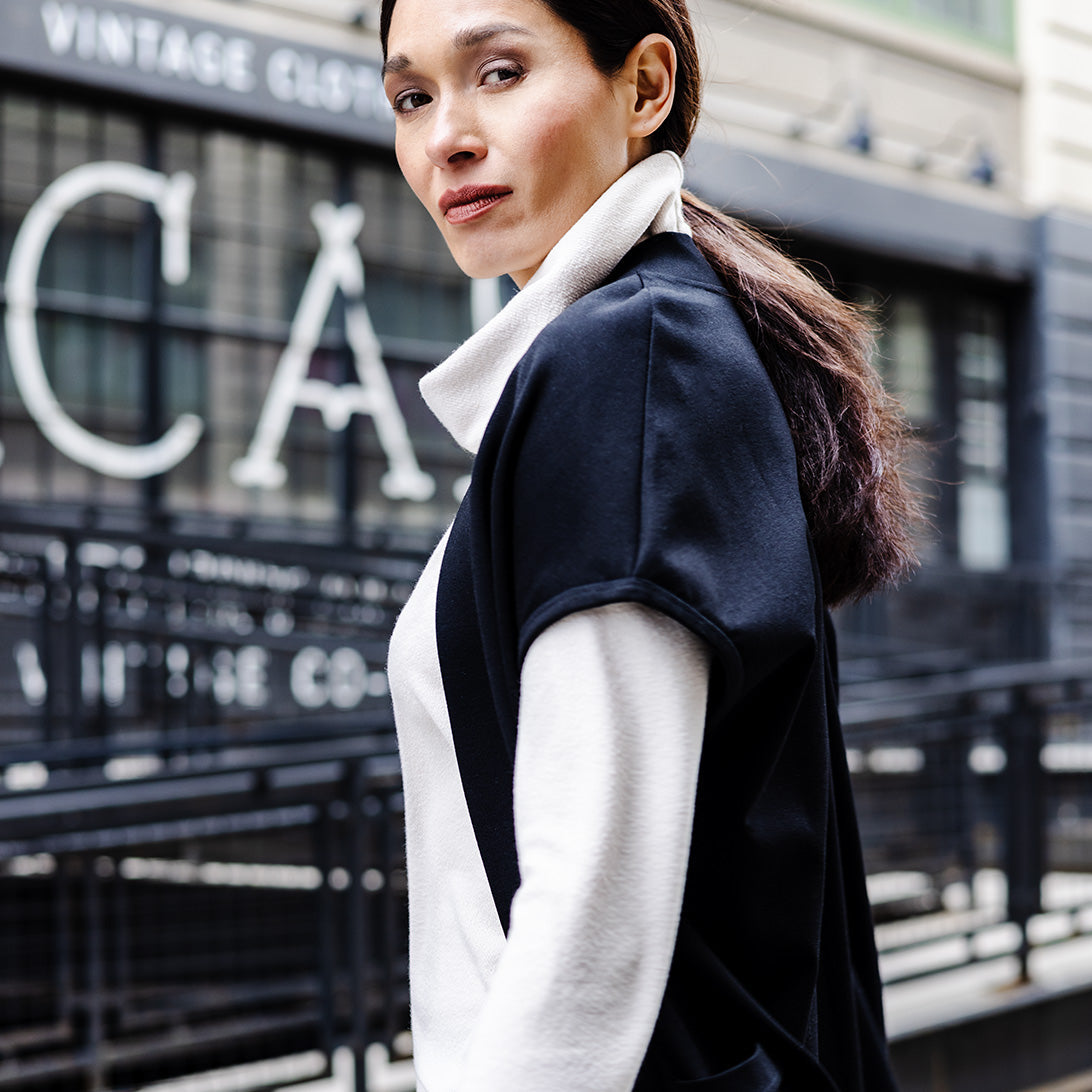 Clara Sunwoo New - Ponte Knit - Cap Sleeve Pocket Vest - Black - Final Sale
