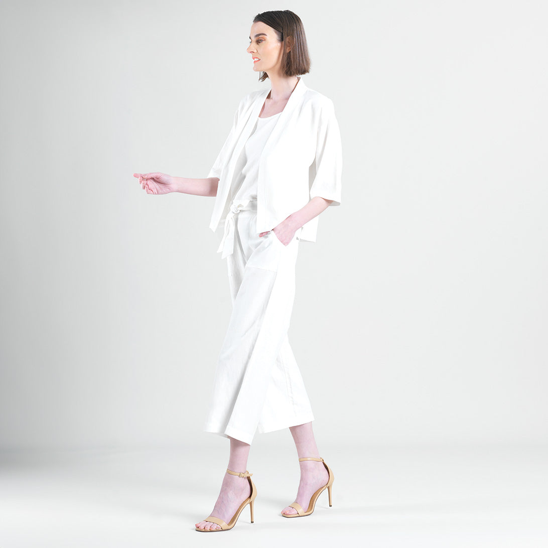 Clara Sunwoo Premium - Linen Knit - Hi-Low Pocket Cardigan Jacket - Ivory - Final Sale!