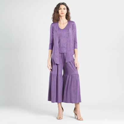 Clara Sunwoo New - Crushed Silk Knit - Cardigan, Tank, Skirt-Pant 3pc Set - Plum - Final Sale!