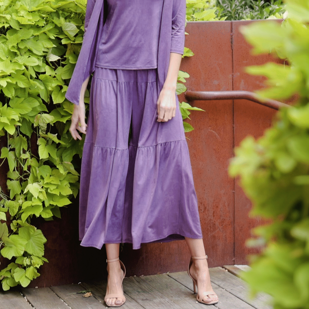 Clara Sunwoo New - Crushed Silk Knit - Cardigan, Tank, Skirt-Pant 3pc Set - Plum - Final Sale!