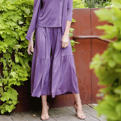 Clara Sunwoo New - Crushed Silk Knit - Cardigan, Tank, Skirt-Pant 3pc Set - Plum - Final Sale!