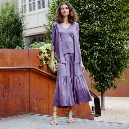 Clara Sunwoo New - Crushed Silk Knit - Cardigan, Tank, Skirt-Pant 3pc Set - Plum - Final Sale!